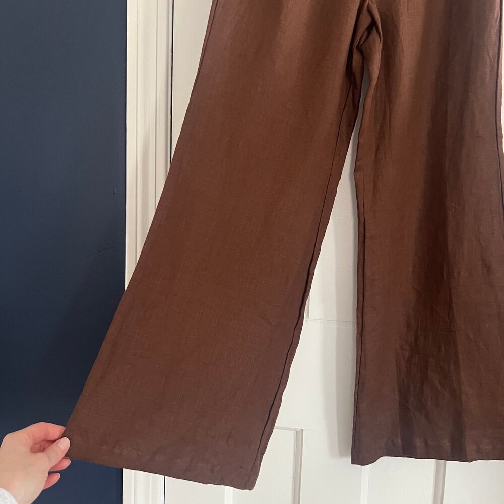 NWT Faithfull the Brand Ottavio Chocolate Brown Linen Wide Leg Pants Size 4 - Picture 4 of 10